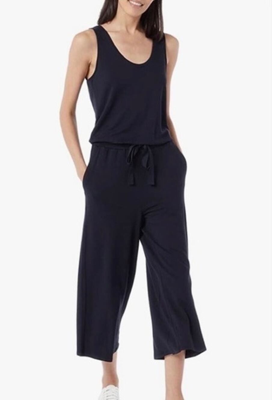 Daily Ritual navy blue wide leg cropped loungewear jumpsuit WOMENS XS